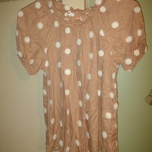 Dusty peach puff‎ fuzzy polka dot top the brand is Mine